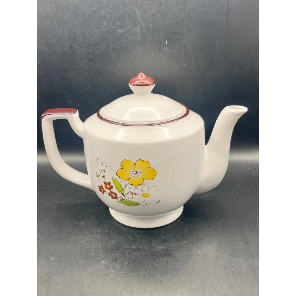 Vtg JMP Casualstone Japan Stoneware‎ Teapot Decorated Floral Daisy Retro 1970s